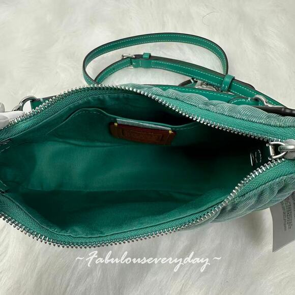 Coach Teri Shoulder Bag Crossbody In Quilted Denim/Green CBG86 NWT - Picture 9 of 11